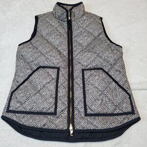 J. Crew Ivory Black Herringbone Print Quilted Zipper Vest Small Outdoor Gorp
